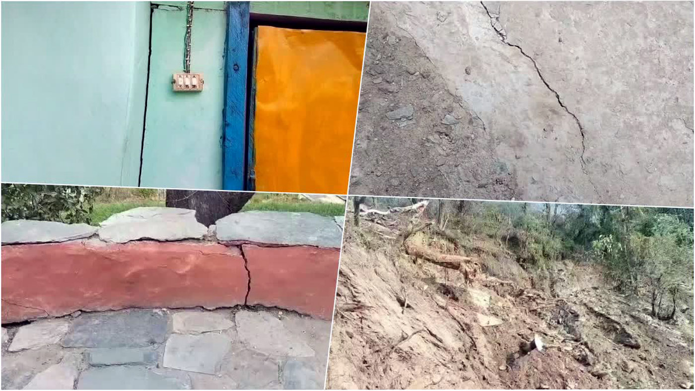 खूपी गांव में इस तरह हो रहा है भूस्खलन और घरों में पड़ी हैं दरारें।