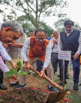 पाैधराेपण अभियान के तहत पाैधे लगाते