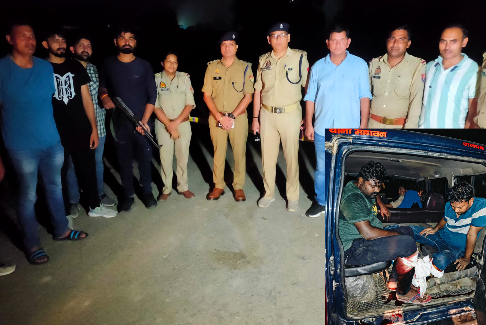 पुलिस टीम के एसपी देहात एवं घायल दाेनाें बदमाशाें काे उपचार हेतु पुलिस ले जाते है। पुलिस टीम के एसपी देहात एवं घायल दाेनाें बदमाशाें काे उपचार हेतु पुलिस ले जाते है।