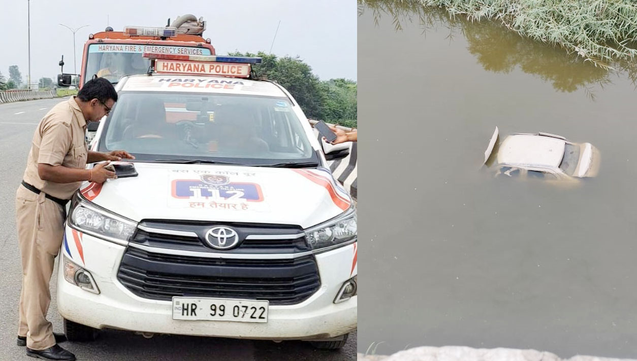 Snp- 4 सोनीपत: कार्रवाई करते हुए पुलिस। ड्रेन में पड़ी कार Snp- 4 सोनीपत: कार्रवाई करते हुए पुलिस। ड्रेन में पड़ी कार