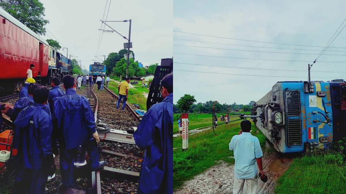 मालगाड़ी का इंजन डिरेल होकर पलटा, निरीक्ष् ण करते अधिकारी मालगाड़ी का इंजन डिरेल होकर पलटा, निरीक्ष् ण करते अधिकारी