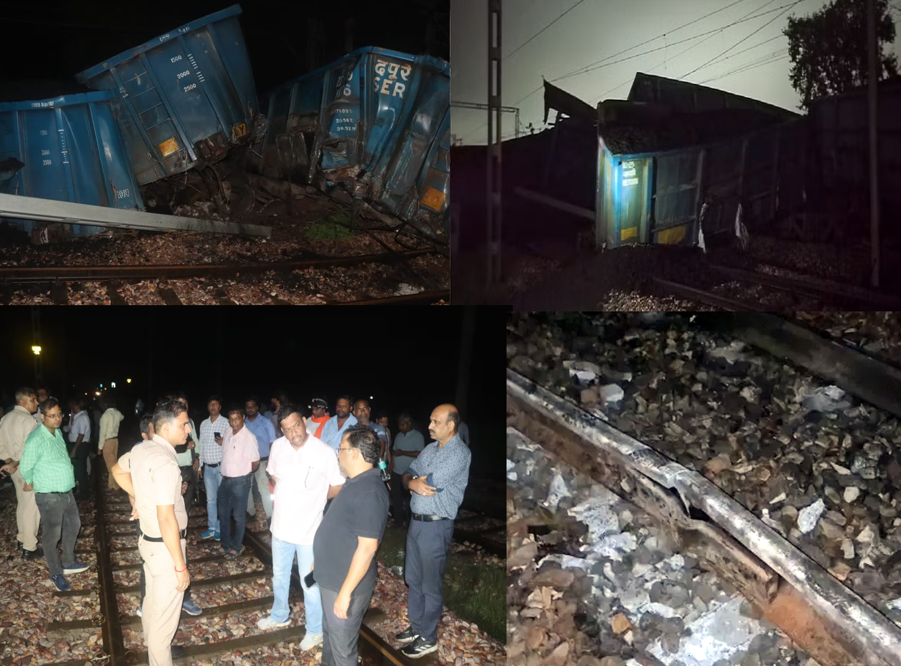 रेलवे अधिकारी निरीक्षण करते हुए साइड में डिबबे पटरी से उतरे हुए रेलवे अधिकारी निरीक्षण करते हुए साइड में डिबबे पटरी से उतरे हुए