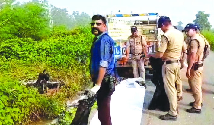 जांच करते पुलिसकर्मी जांच करते पुलिसकर्मी