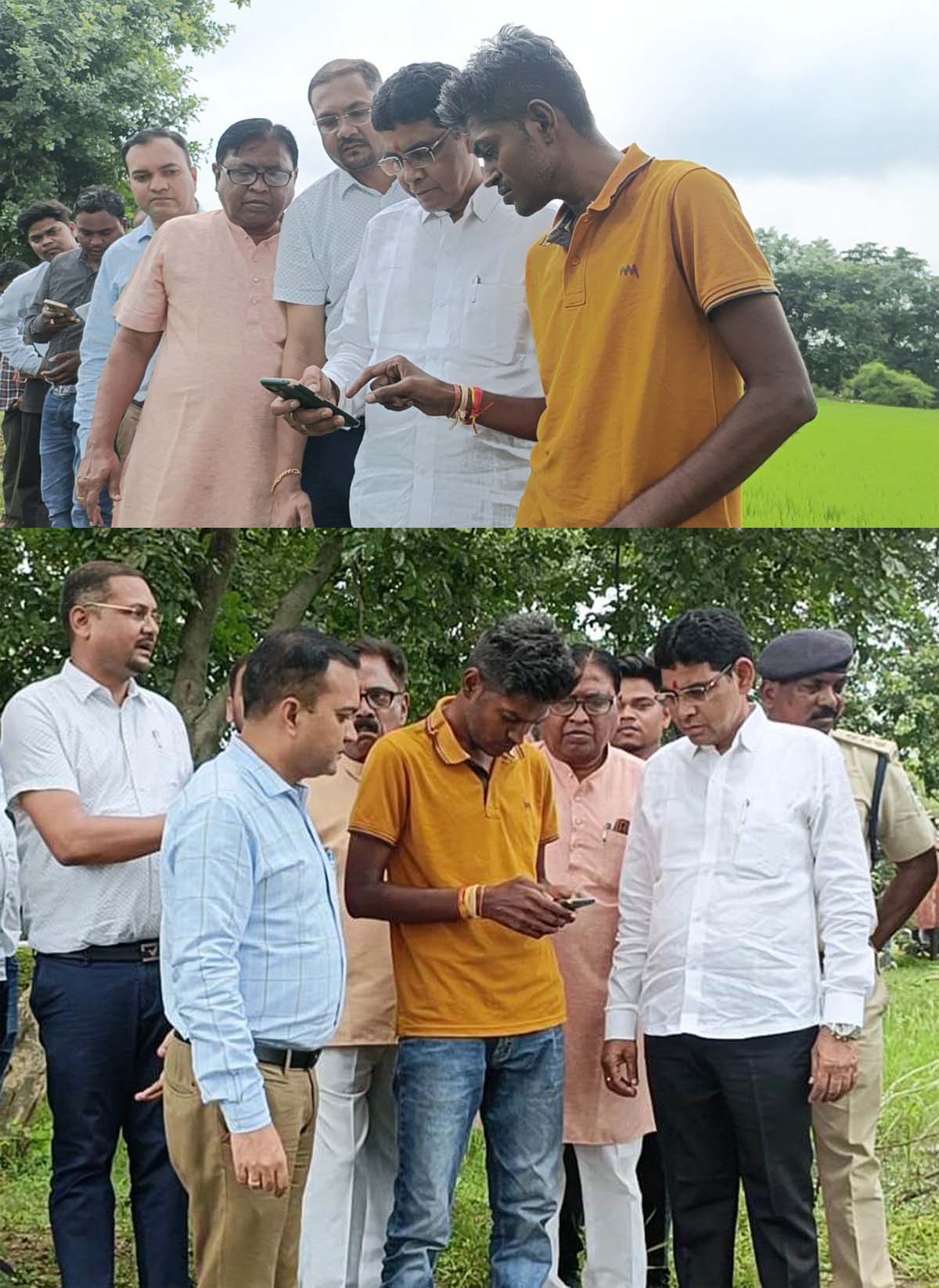 राजस्व मंत्री टंकराम वर्मा ग्राम सकरी में डिजिटल क्रॉप सर्वे का अवलोकन करते राजस्व मंत्री टंकराम वर्मा ग्राम सकरी में डिजिटल क्रॉप सर्वे का अवलोकन करते
