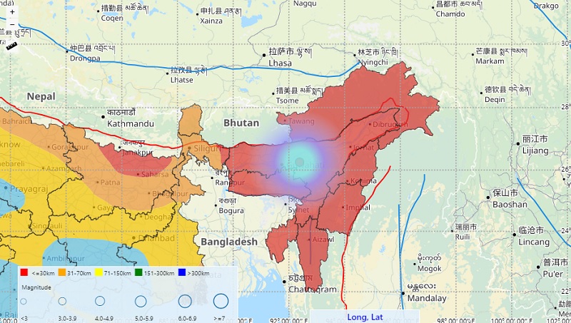 असमः भूकंप का एपीक सेंटर का दृश्य