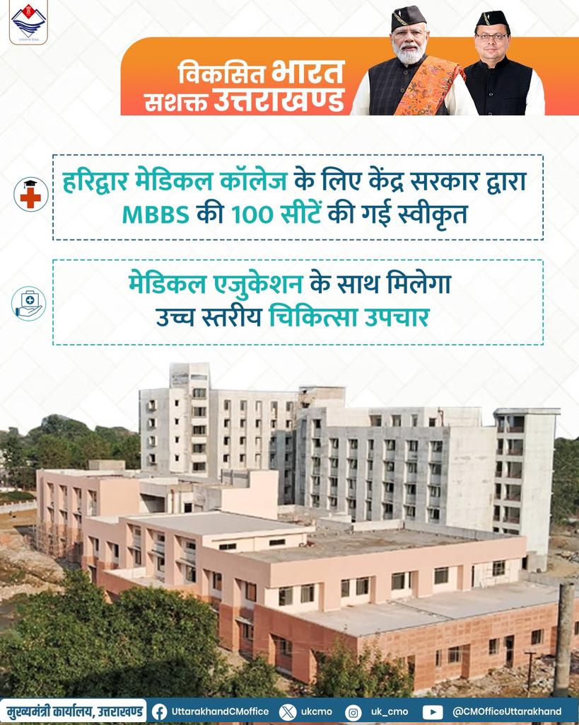 हरिद्वार मेडिकल कालेज को केंद्र से मिली एमबीबीएस की 100 सीटें हरिद्वार मेडिकल कालेज को केंद्र से मिली एमबीबीएस की 100 सीटें
