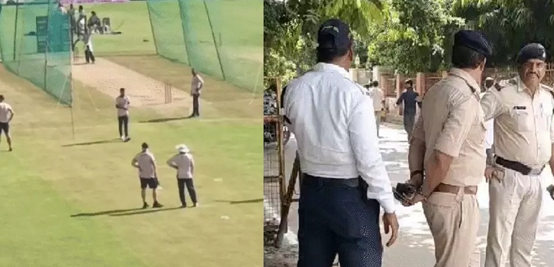 बांग्लादेश की टीम का प्रैक्टिस सेशन और सुरक्षा करते पुलिस अधिकारी बांग्लादेश की टीम का प्रैक्टिस सेशन और सुरक्षा करते पुलिस अधिकारी