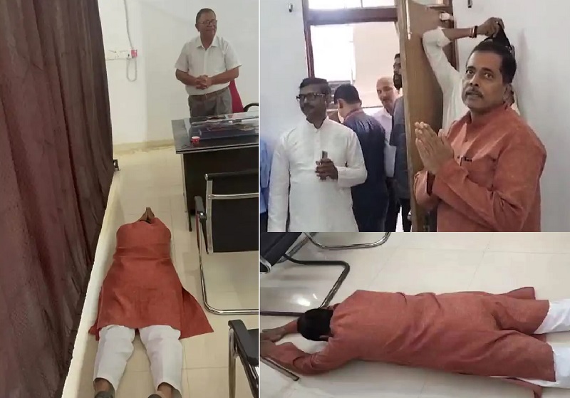 भाजपा विधायक पुलिस अधिकारी के सामने दंडवत हुए भाजपा विधायक पुलिस अधिकारी के सामने दंडवत हुए