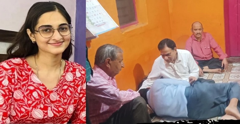 सृष्टि शर्मा और उसके पिता को ढांढस बंधाते हुए रिश्तेदार सृष्टि शर्मा और उसके पिता को ढांढस बंधाते हुए रिश्तेदार
