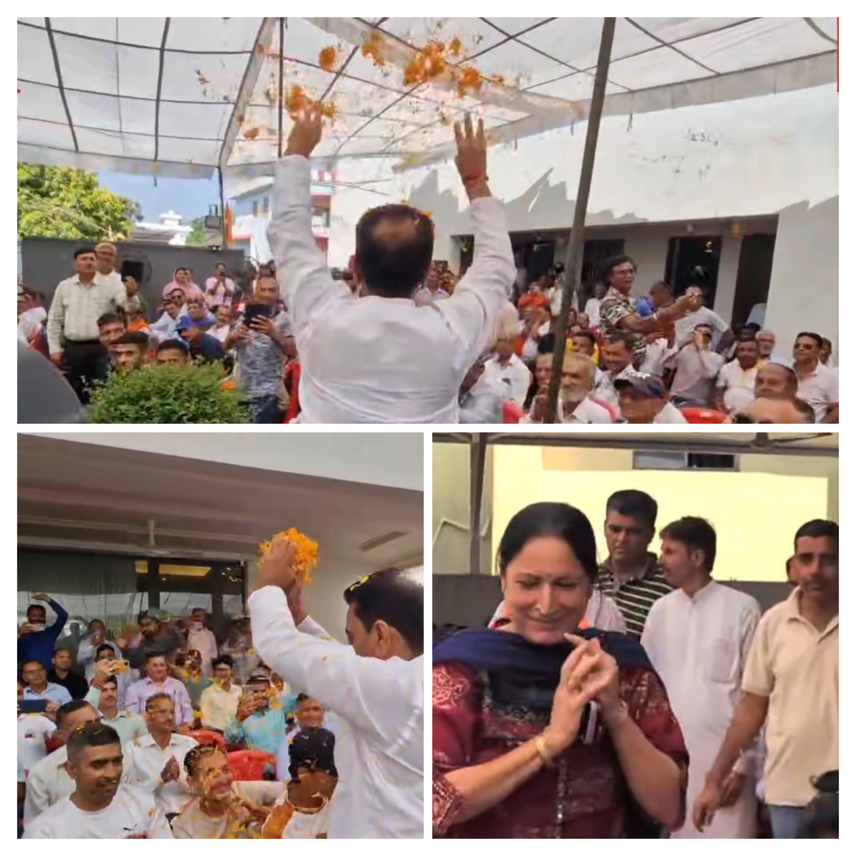 Rajiv Jasrotia expressed gratitude to the people of Jasrota assembly constituency by showering flowers Rajiv Jasrotia expressed gratitude to the people of Jasrota assembly constituency by showering flowers