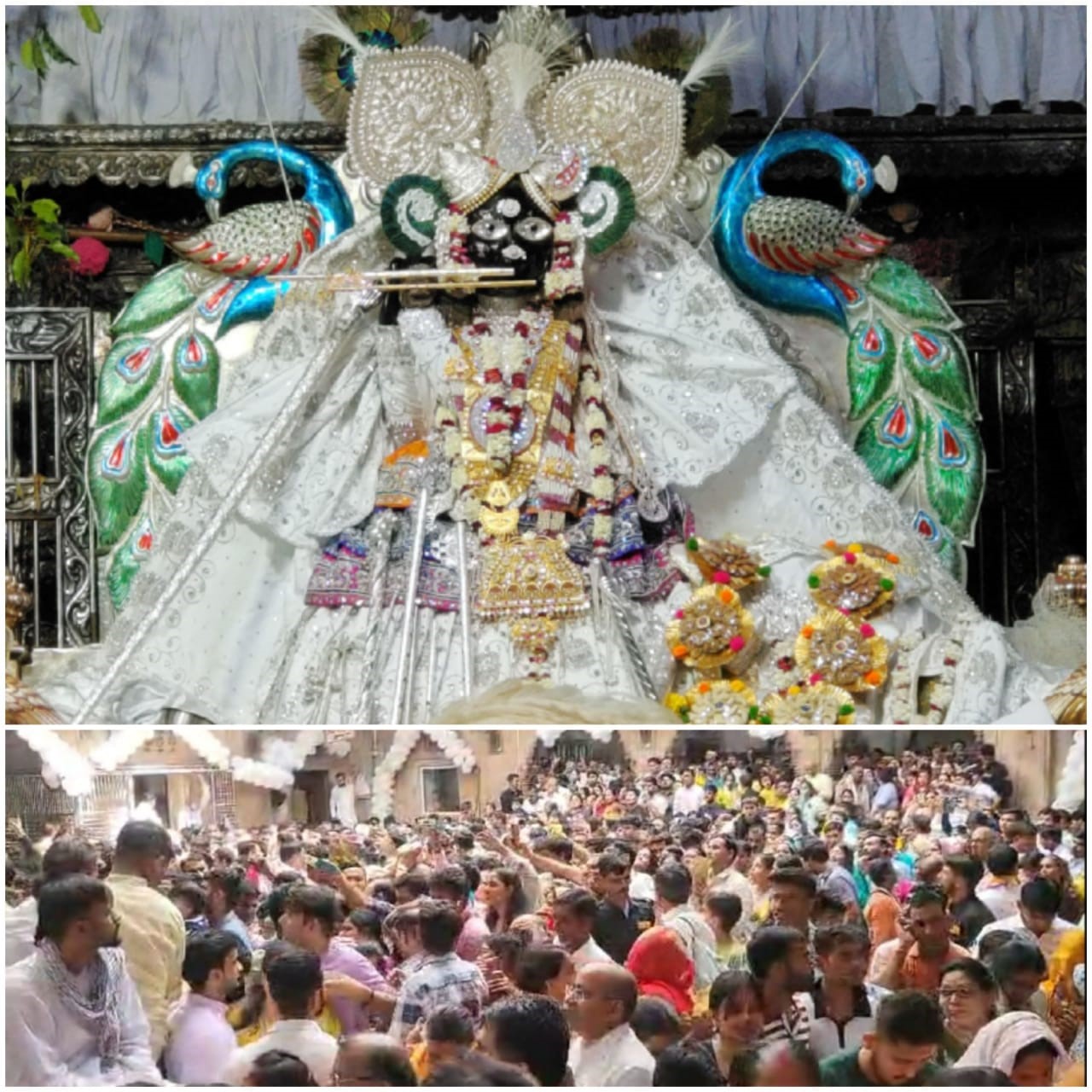 बांसुरी धारण कर बांके बिहारी ने भक्तों को दिए दर्शन, श्रद्धा का उमड़ा सैलाब। बांसुरी धारण कर बांके बिहारी ने भक्तों को दिए दर्शन, श्रद्धा का उमड़ा सैलाब।