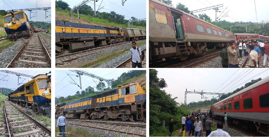 पटरी से उतरी अगरतलालोकमान्य तिलक टर्मिनस एक्सप्रेस का दृश्य पटरी से उतरी अगरतलालोकमान्य तिलक टर्मिनस एक्सप्रेस का दृश्य