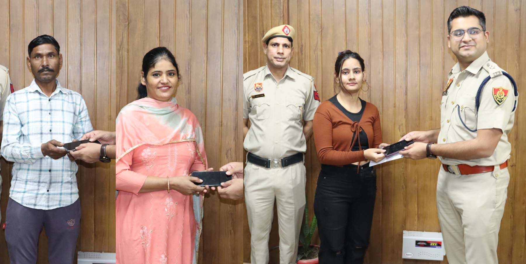 फोटो नंबर-08: असल मालिकों को उनके मोबाइल ढूंढकर सौंपते पुलिस उपायुक्त अपराध नीतीश अग्रवाल। फोटो नंबर-08: असल मालिकों को उनके मोबाइल ढूंढकर सौंपते पुलिस उपायुक्त अपराध नीतीश अग्रवाल।