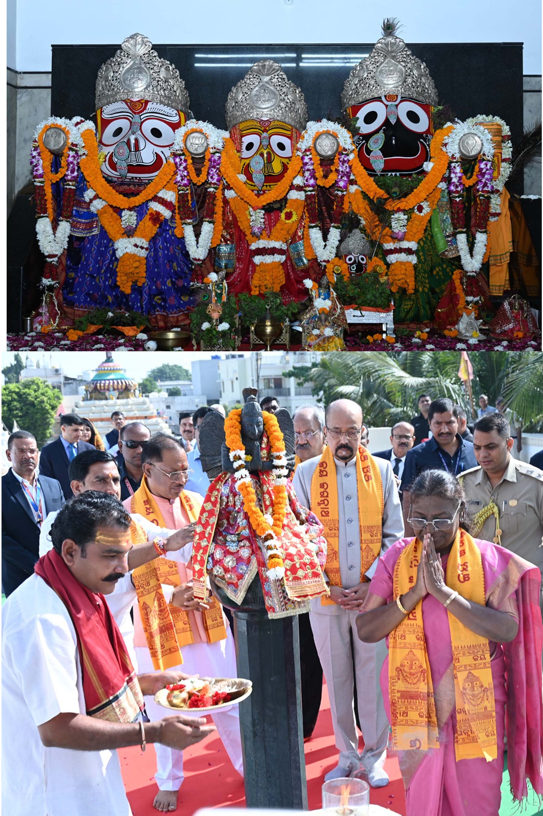 राष्ट्रपति द्रौपदी मुर्मु और राज्यपाल रमेन डेका  महाप्रभु श्री जगन्नाथ भगवान की पूजा-अर्चना करते