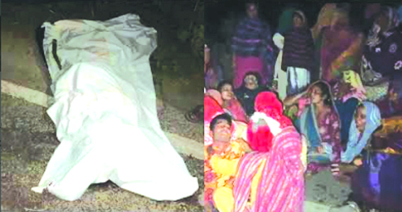 घटनास्थल पर जाम लगाते ग्रामीण घटनास्थल पर जाम लगाते ग्रामीण