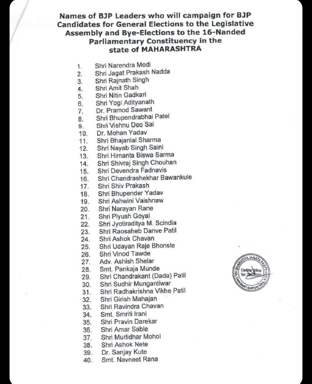 Maharashtra star campaigner list Maharashtra star campaigner list