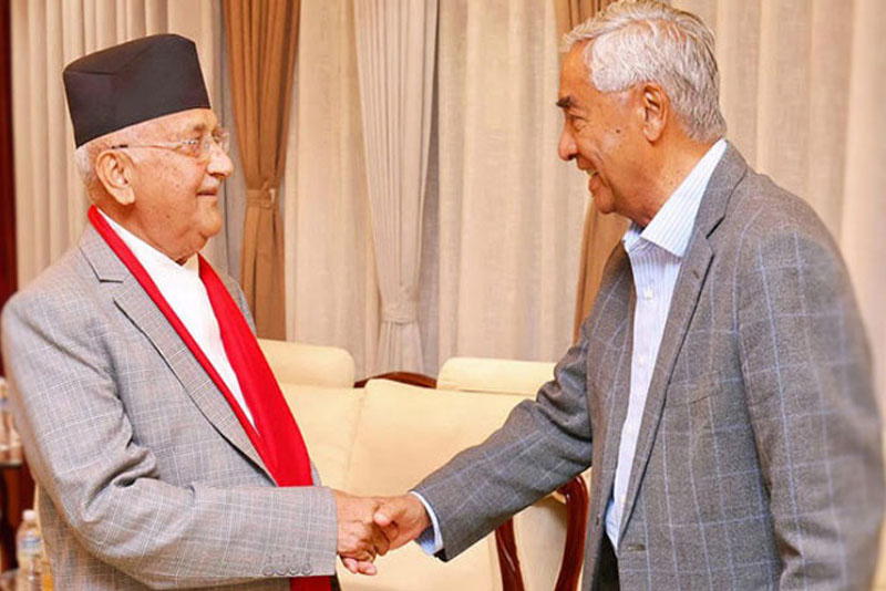 नेपाल के सत्ता गठबंधन के नेता ओली और देउवा नेपाल के सत्ता गठबंधन के नेता ओली और देउवा