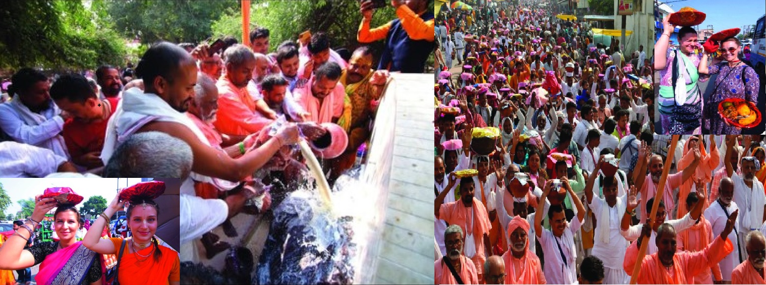 विदेशी भक्तगण गाेवर्धन पूजा के दाैरान विदेशी भक्तगण गाेवर्धन पूजा के दाैरान