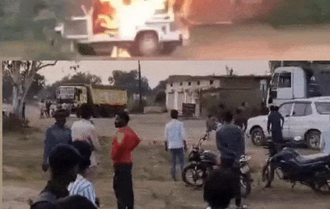 ग्रामीणों और रेत कंपनी के कर्मचारियों के बीच पथराव ग्रामीणों और रेत कंपनी के कर्मचारियों के बीच पथराव