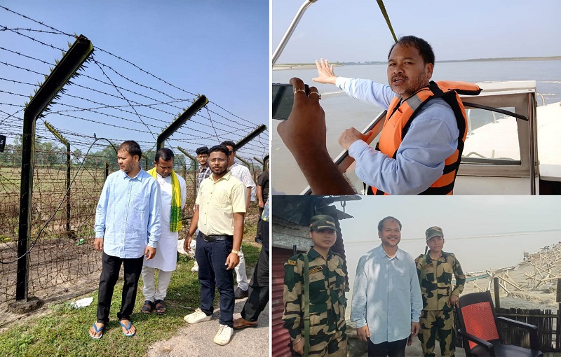 असमः मानकचार में भारत-बांग्लादेश सीमावर्ती इलाके के दौरा करते विधायक अखिल गोगोई असमः मानकचार में भारत-बांग्लादेश सीमावर्ती इलाके के दौरा करते विधायक अखिल गोगोई