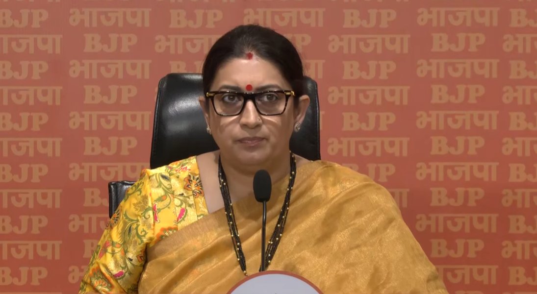 smriti Irani Doing PC in BJP HQ smriti Irani Doing PC in BJP HQ