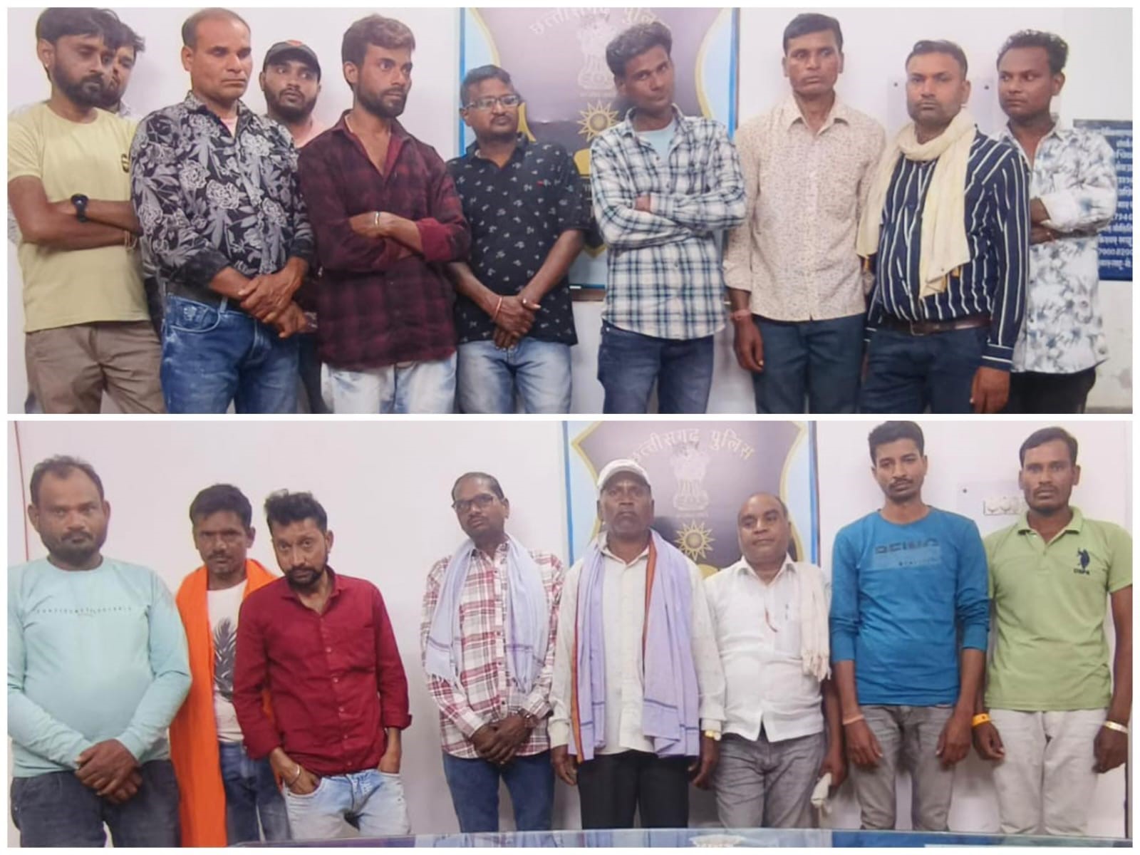 ग्राम मड़ेली में जुआ खेल रहे रायपुर, दुर्ग, कांकेर व धमतरी जिला के गिरफ्तार जुआरी। ग्राम मड़ेली में जुआ खेल रहे रायपुर, दुर्ग, कांकेर व धमतरी जिला के गिरफ्तार जुआरी।