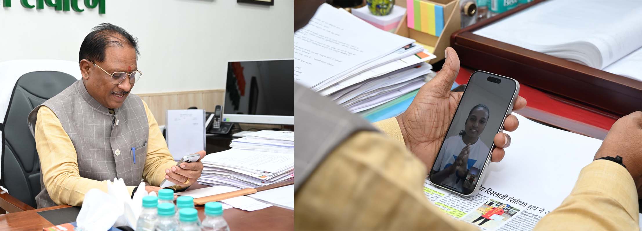 मुख्यमंत्री साय वीडियो-कॉल से बैडमिंटन प्लेयर रितिका से चर्चा करते मुख्यमंत्री साय वीडियो-कॉल से बैडमिंटन प्लेयर रितिका से चर्चा करते