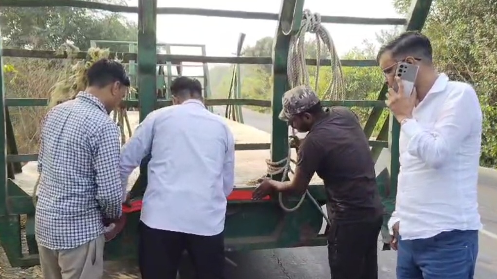 वाहनों पर रिफ्लेक्टर लगाते विभाग के कर्मी वाहनों पर रिफ्लेक्टर लगाते विभाग के कर्मी