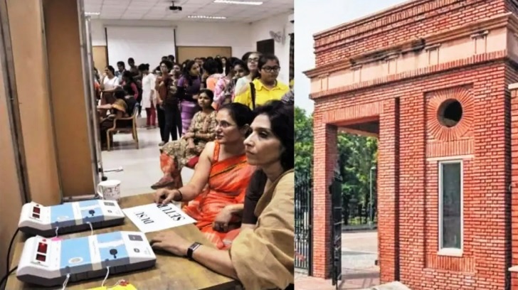 डूसू चुनाव का दृश्य और डीयू उत्तरी परिसर कला संकाय (फाइल फोटो) डूसू चुनाव का दृश्य और डीयू उत्तरी परिसर कला संकाय (फाइल फोटो)
