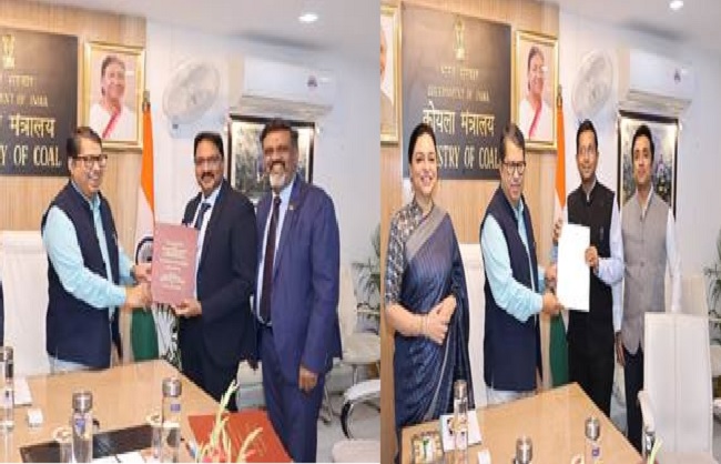 सफल बोलीदाताओं के साथ समझौते करते कोयला सचिव और अन्य सफल बोलीदाताओं के साथ समझौते करते कोयला सचिव और अन्य