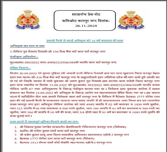 कानपुर: दहेज हत्या मामले में आरोपित को हुई दस साल की सजा कानपुर: दहेज हत्या मामले में आरोपित को हुई दस साल की सजा