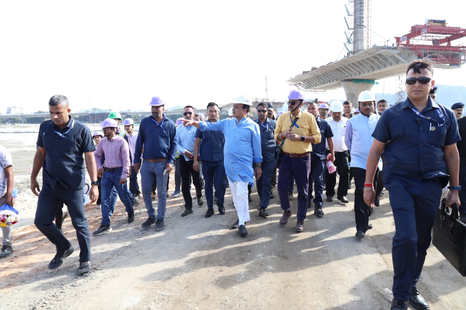 Photo of Chief Minister Dr. Himanta Biswa Sarma inspecting the under-construction Guwahati-North Guwahati Bridge on Thursday. Photo of Chief Minister Dr. Himanta Biswa Sarma inspecting the under-construction Guwahati-North Guwahati Bridge on Thursday.