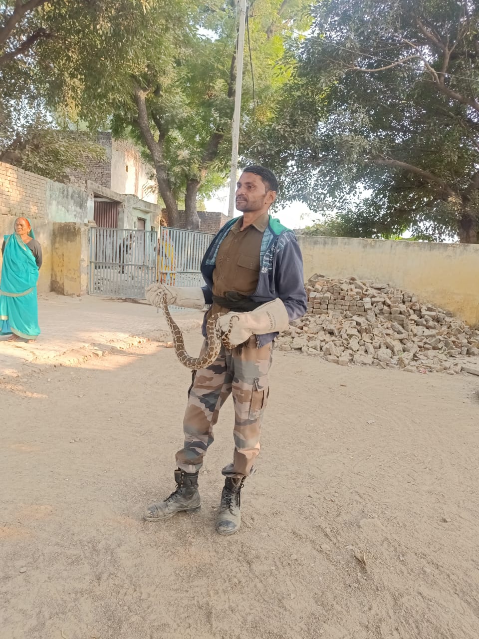 वनकर्मी ने अजगर को पकड़ा वनकर्मी ने अजगर को पकड़ा