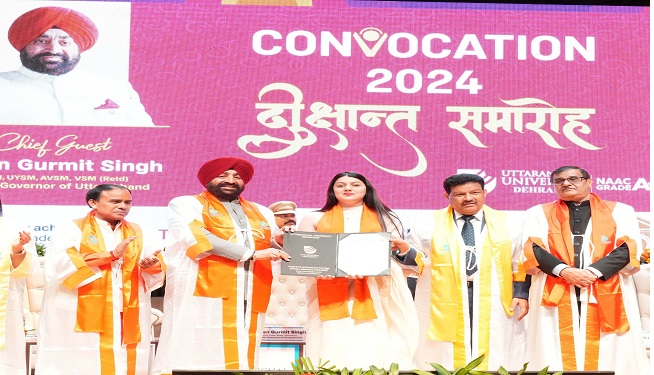 मंगलवार को उत्तरांचल विश्वविद्यालय देहरादून के दीक्षांत समारोह में कुलाधिपति/राज्यपाल लेफ्टिनेंट जनरल गुरमीत सिंह (से.नि.) और मंत्री धन सिंह रावत अन्य अतिथि। मंगलवार को उत्तरांचल विश्वविद्यालय देहरादून के दीक्षांत समारोह में कुलाधिपति/राज्यपाल लेफ्टिनेंट जनरल गुरमीत सिंह (से.नि.) और मंत्री धन सिंह रावत अन्य अतिथि।
