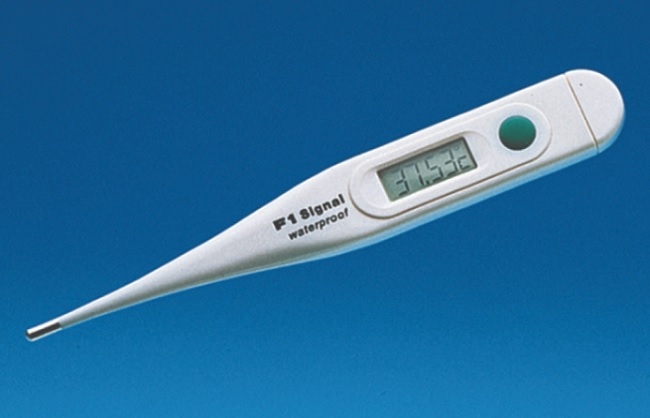 क्लिनिकल इलेक्ट्रिकल थर्मामीटर का प्रतीकात्‍मक चित्र