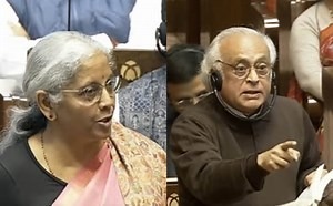 राज्य सभा में निर्मला सीतारमण और जयराम रमेश राज्य सभा में निर्मला सीतारमण और जयराम रमेश