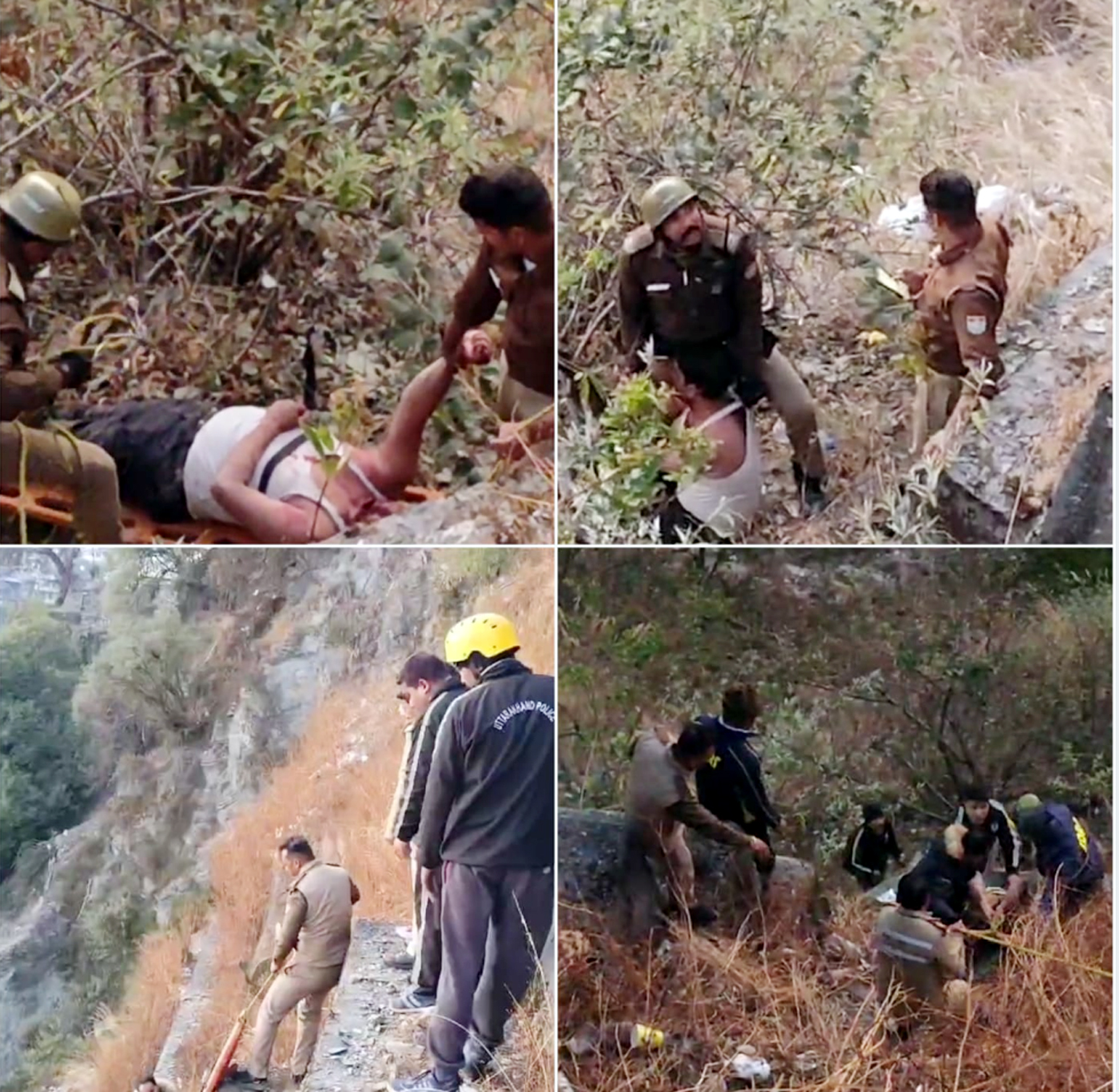 खाई में गिरे युवकों को बचाने में जुटे बचाव कर्मी। खाई में गिरे युवकों को बचाने में जुटे बचाव कर्मी।