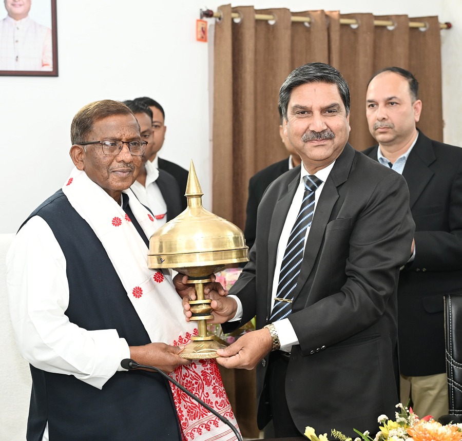 Image of the Governor Laxman Prasad Aacharya chairing the meeting with functionaries of SriSri Aniruddhadeva Sports University. Image of the Governor Laxman Prasad Aacharya chairing the meeting with functionaries of SriSri Aniruddhadeva Sports University.