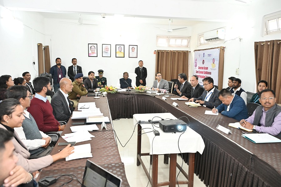 Image of the Governor Laxman Prasad Aacharya chairing the meeting with functionaries of SriSri Aniruddhadeva Sports University. Image of the Governor Laxman Prasad Aacharya chairing the meeting with functionaries of SriSri Aniruddhadeva Sports University.
