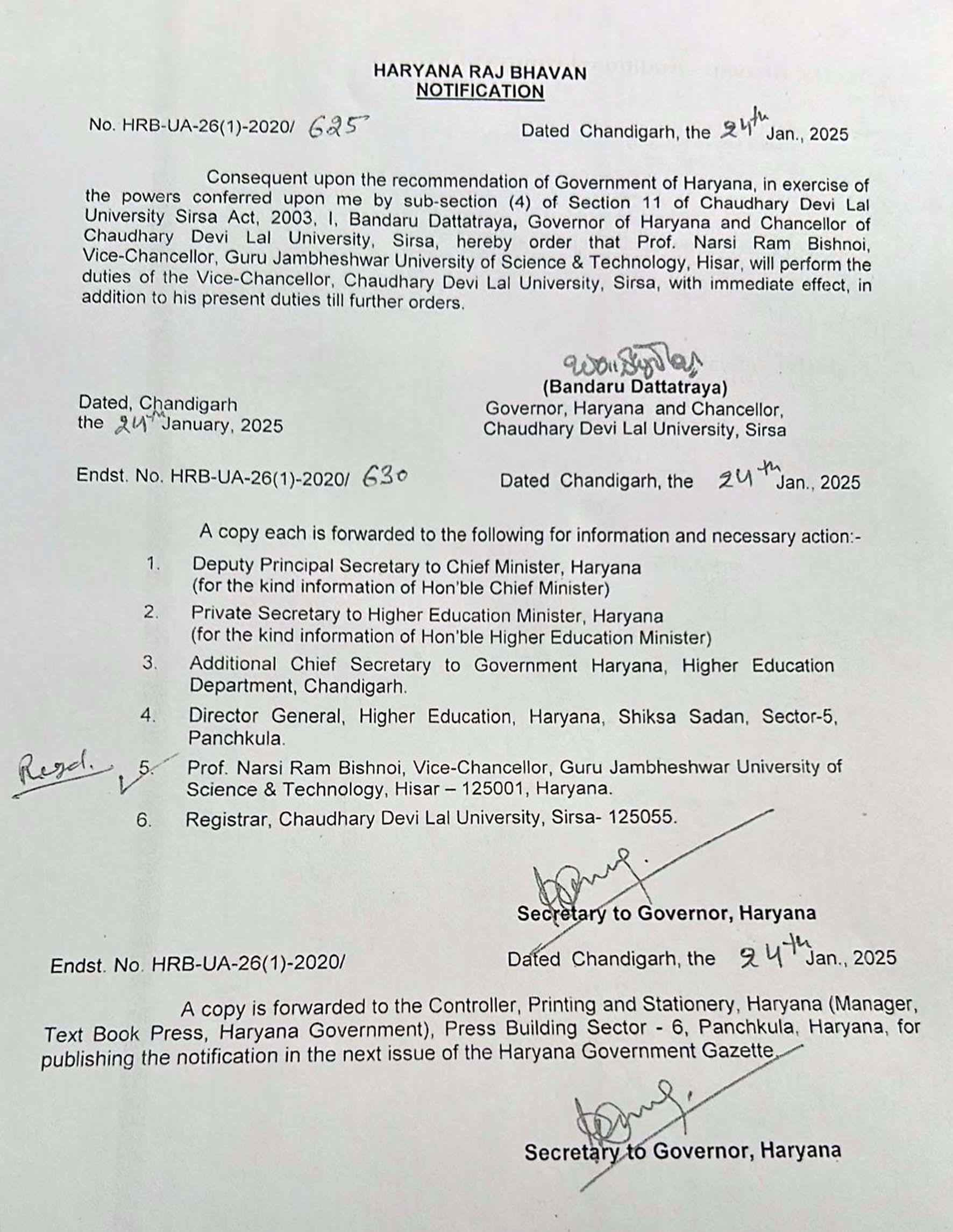 राज्यपाल कार्यालय की ओर से जारी किए गए आदेश। राज्यपाल कार्यालय की ओर से जारी किए गए आदेश।