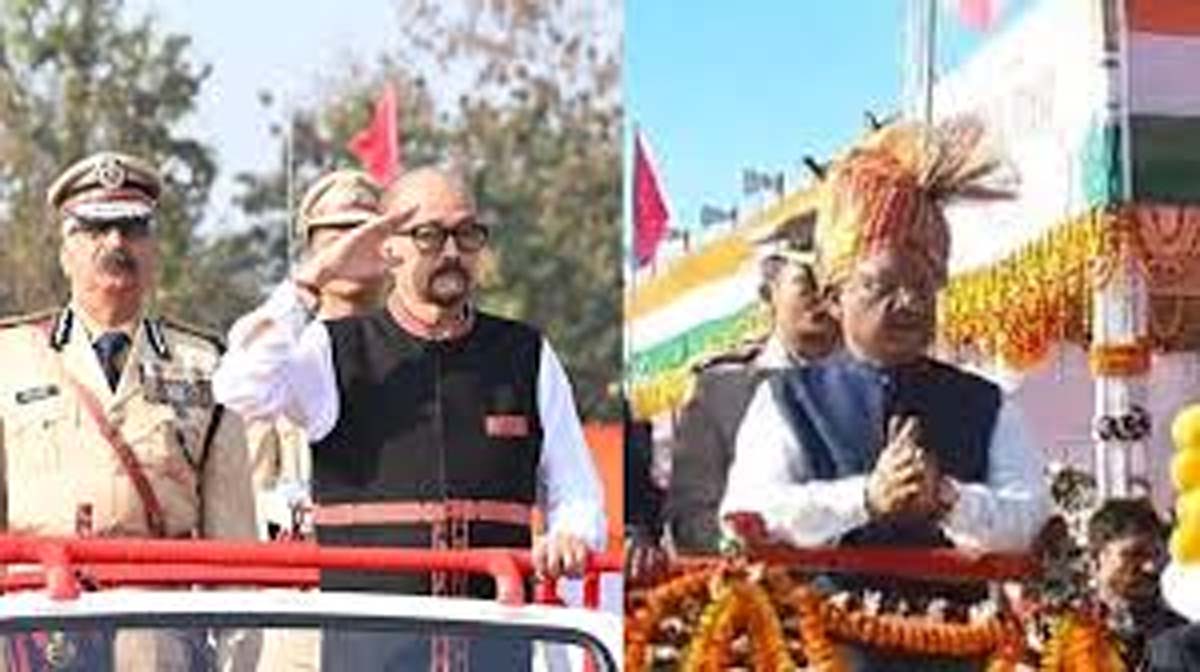 गणतंत्र दिवस पर राज्यपाल डेका और मुख्यमंत्री साय परेड की सलामी लेते गणतंत्र दिवस पर राज्यपाल डेका और मुख्यमंत्री साय परेड की सलामी लेते