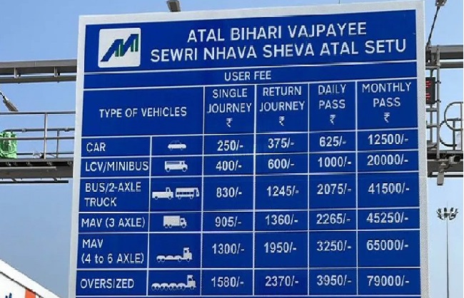 अटल सेतु टोल टैक्स दर