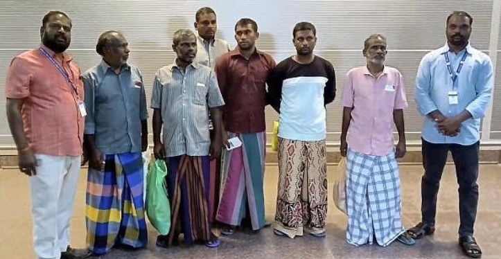 Six Tamil Nadu Fishermen Released from Sri Lankan Prison Arrive in Chennai Six Tamil Nadu Fishermen Released from Sri Lankan Prison Arrive in Chennai