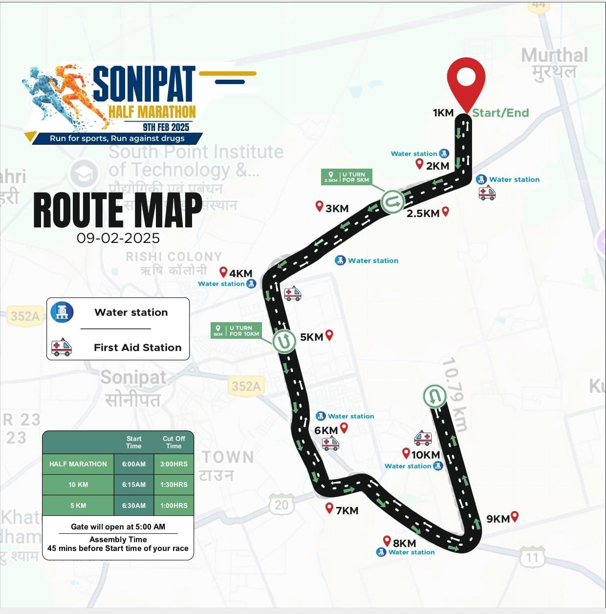 31 Snp-3  सोनीपत: सोनीपत हाफ मैराथन के रूट को वर्ल्ड         एथलेटिक्स एंड एक्वस सर्टिफाईड प्रमाणित रूट