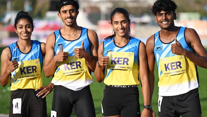केरल ने राष्ट्रीय खेलों में 4X400 मिश्रित टीम रिले में जीता स्वर्ण केरल ने राष्ट्रीय खेलों में 4X400 मिश्रित टीम रिले में जीता स्वर्ण