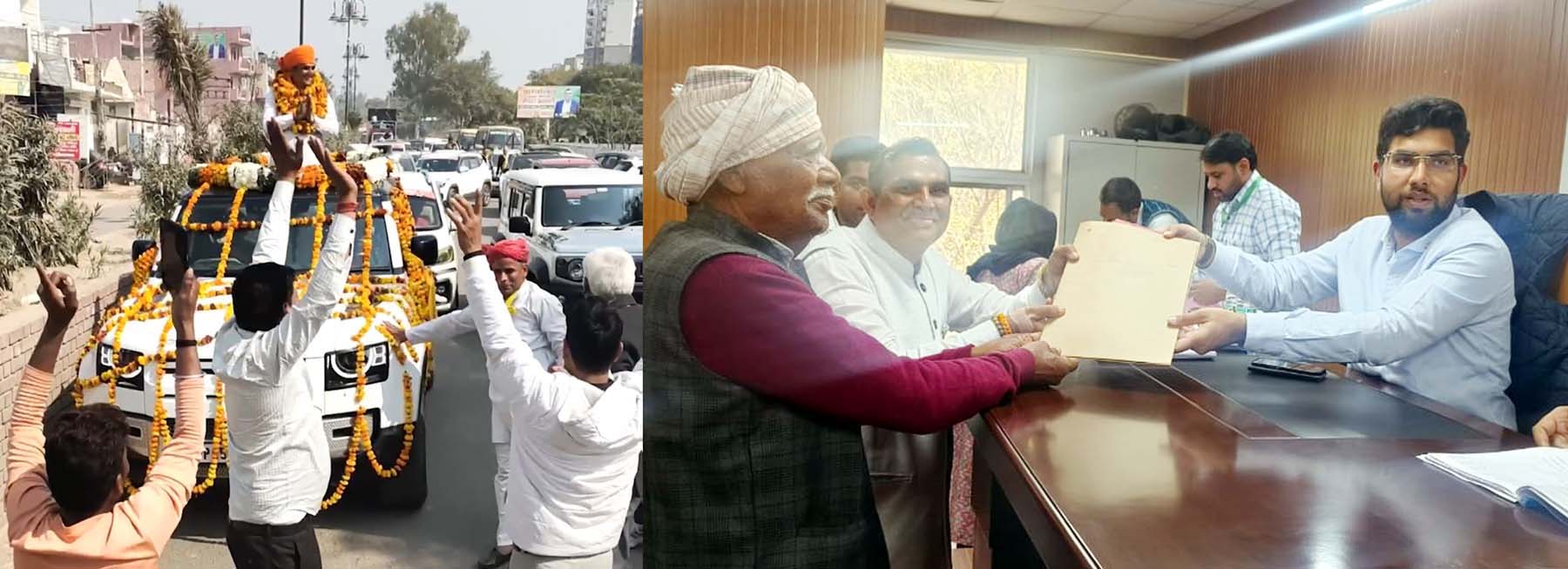 फोटो नंबर-03: मानेसर नगर निगम से नामांकन जुलूस निकालते व नामांकन दाखिल करते निर्दलीय मेयर प्रत्याशी डा. विजय सिंह नंबरदार। फोटो नंबर-03: मानेसर नगर निगम से नामांकन जुलूस निकालते व नामांकन दाखिल करते निर्दलीय मेयर प्रत्याशी डा. विजय सिंह नंबरदार।