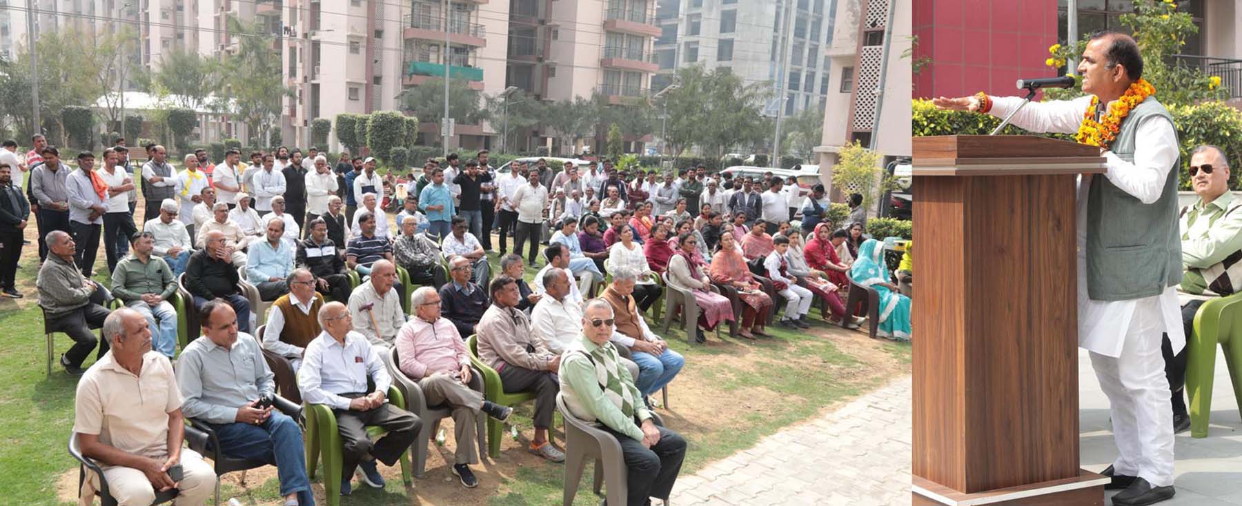 फोटो नंबर-04: मानेसर नगर निगम क्षेत्र की सोसायटी में चुनाव प्रचार के दौरान संबोधित करते निर्दलीय प्रत्याशी डा. विजय सिंह नंबरदार। फोटो नंबर-04: मानेसर नगर निगम क्षेत्र की सोसायटी में चुनाव प्रचार के दौरान संबोधित करते निर्दलीय प्रत्याशी डा. विजय सिंह नंबरदार।