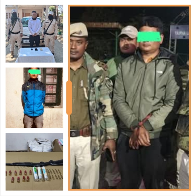 Image of the arrest of KYKL outfit and murder accused and recovery of weapons in Manipur. Image of the arrest of KYKL outfit and murder accused and recovery of weapons in Manipur.