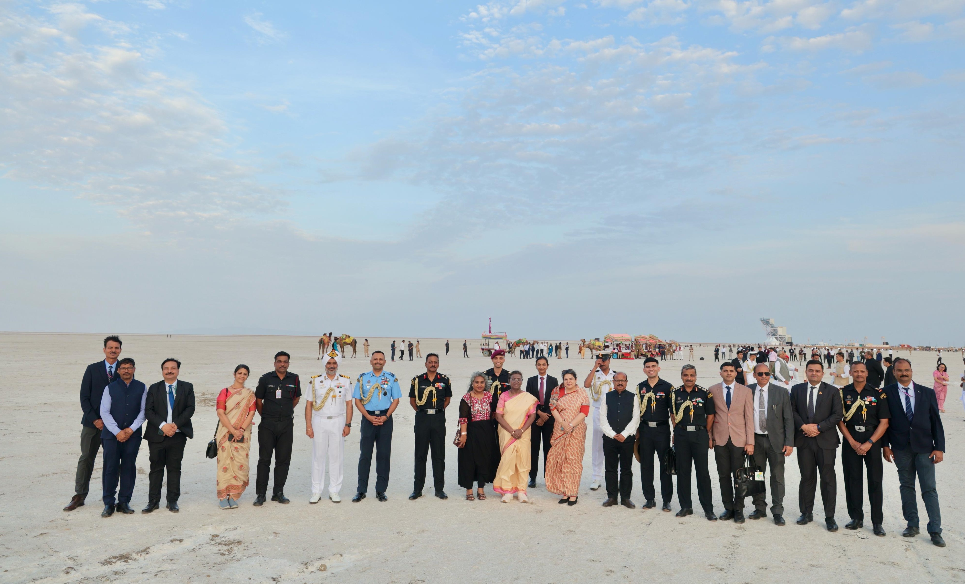 President Draupadi Murmu watching the beautiful sunset in the White Desert of Kutch President Draupadi Murmu watching the beautiful sunset in the White Desert of Kutch