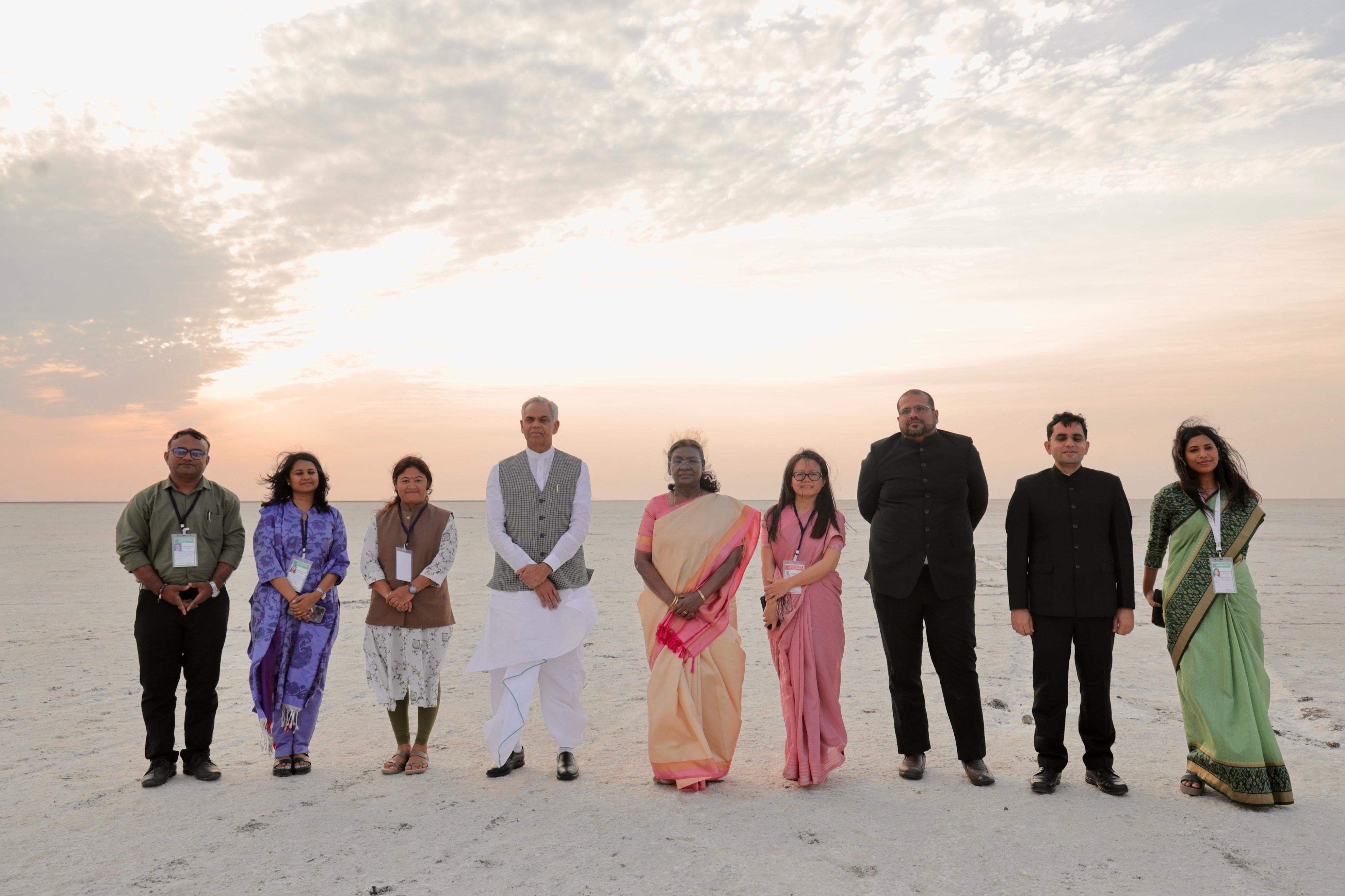 President Draupadi Murmu watching the beautiful sunset in the White Desert of Kutch President Draupadi Murmu watching the beautiful sunset in the White Desert of Kutch